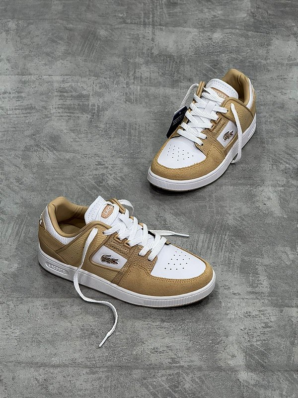 Tenis lacoste court cage branco+bege - 47sfa0105brbw8
