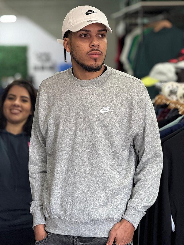 Moletom nike club cinza gola careca -  bv2666-063
