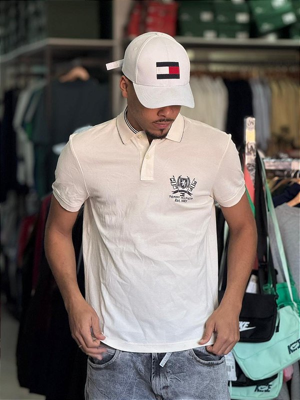 Polo Tommy Hilfiger Masculina Regular FIT- BRANCA COM AZUL