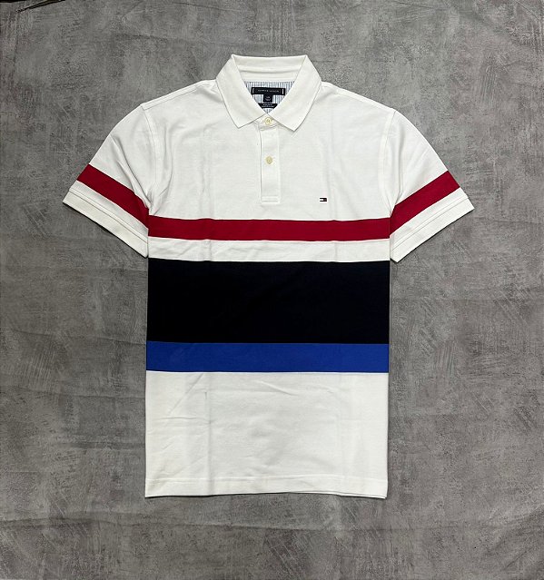 Polo Tommy Hilfiger Regular Fit - branca + listrada