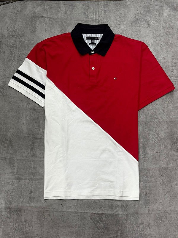 POLO TOMMY HILFIGER VERMELHA/ BRANCA/ LISTRA AZUL