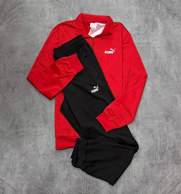 CONJUNTO PUMA TRACK (PRETO/VERMELHO)
