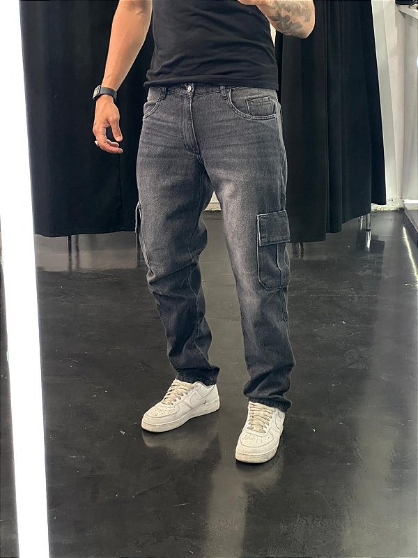 Calça jeans presence corte reto cargo - 7568