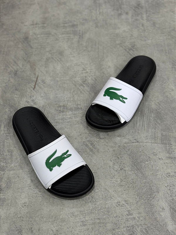 SLIDE LACOSTE CROCO-PRETO+BRANCO