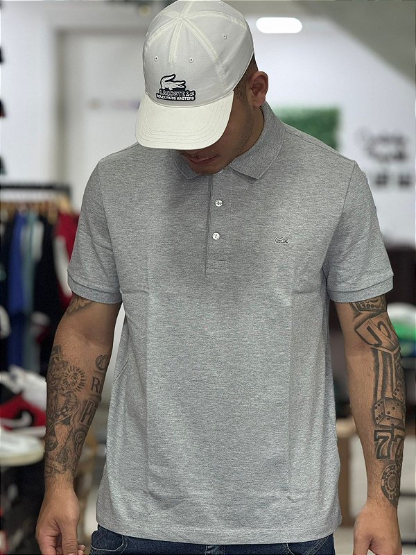 POLO LACOSTE PIQUE SLIM FIT - CINZA