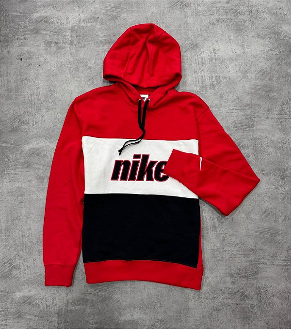 Moletom Nike Sportswear Club Fleece Hoodie Red White Black - HQ2477-657