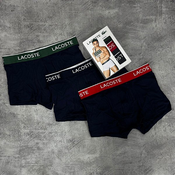 KIT CUECA LACOSTE COTTON STRECH RED/GREEN/BLUE