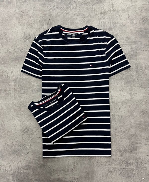 CAMISETA TOMMY HILFIGER LISTRADA AZUL MARINHO/BRANCA- 78JA565-410