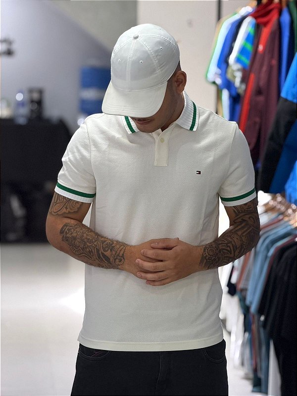 POLO TOMMY HILFIGER- BEGE+FAIXA VERDE