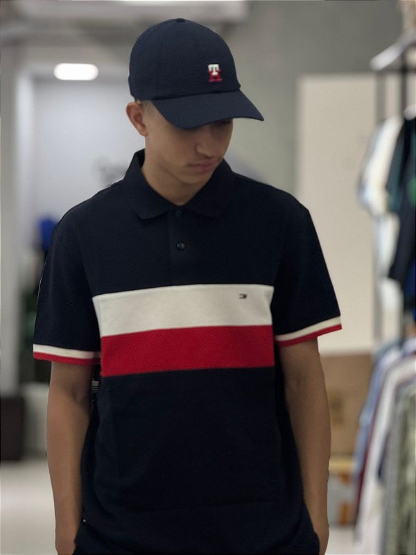 POLO TOMMY HILFIGER-BANDEIRÃO- AZUL MARINHO