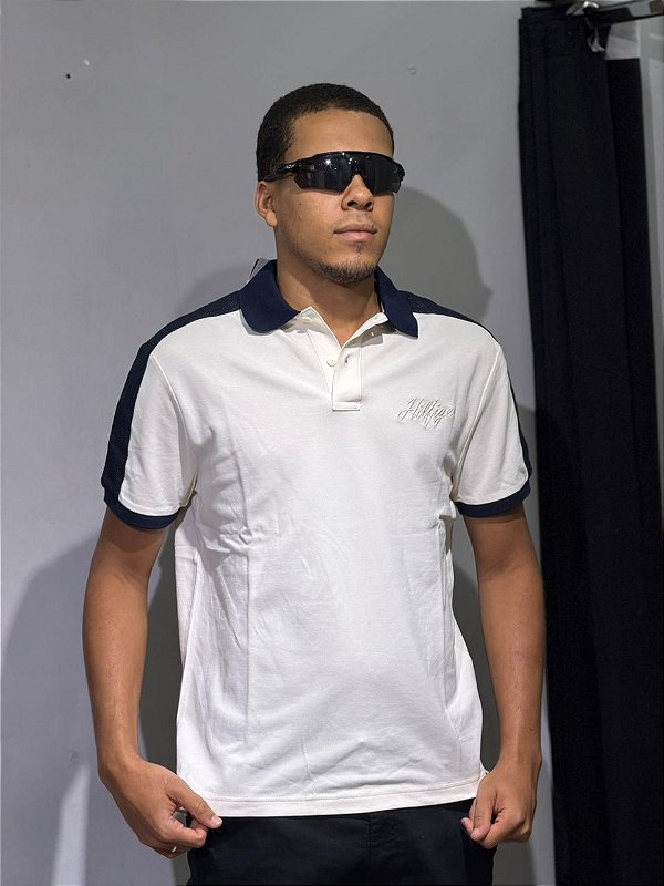 POLO TOMMY HILFIGER-BEGE E AZUL MARINHO