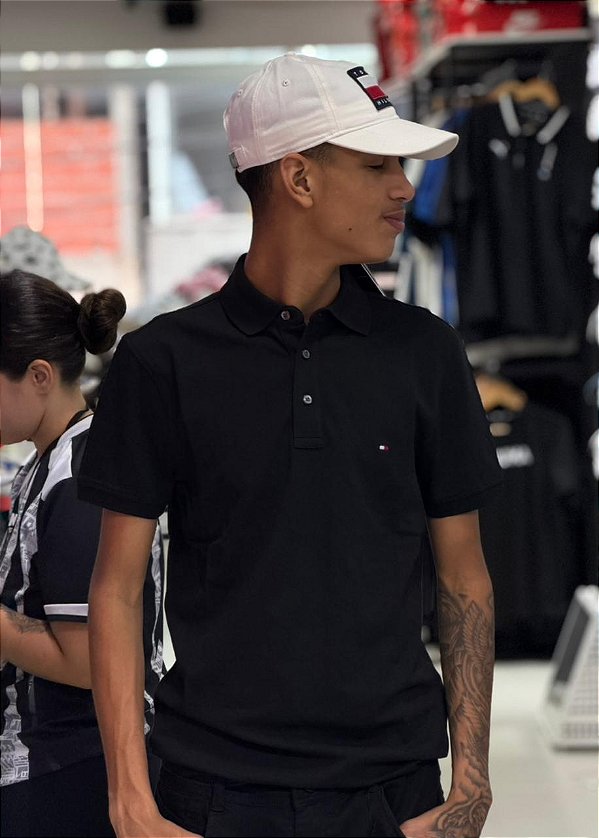 POLO TOMMY HILFIGER SLIM FIT BASIC - PRETO