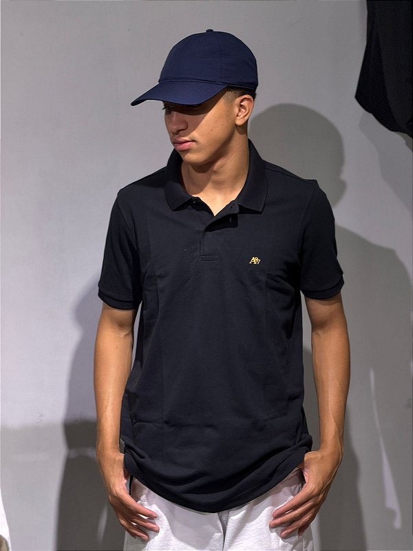 POLO AEROPOSTALE A87- PRETA/DOURADA