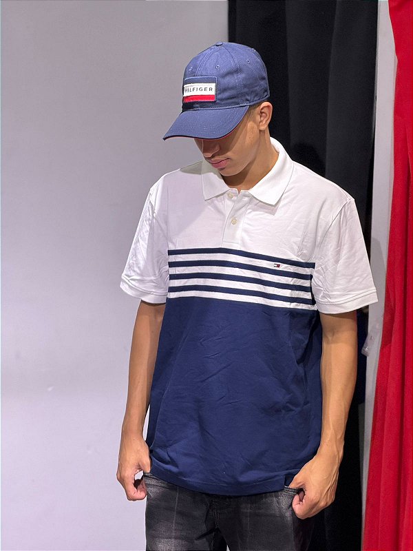 POLO TOMMY HILFIGER LISTRAS- AZUL MARINHO