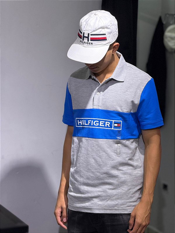 POLO TOMMY HILFIGER- CINZA E AZUL ROYAL