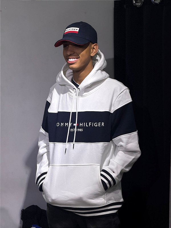 Moletom tommy hilfiger faixa marinho + branco
