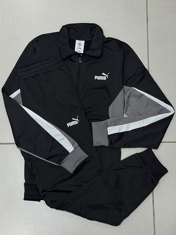 CONJUNTO PUMA ESS BLOCK POLY SUIT- PRETO E CINZA