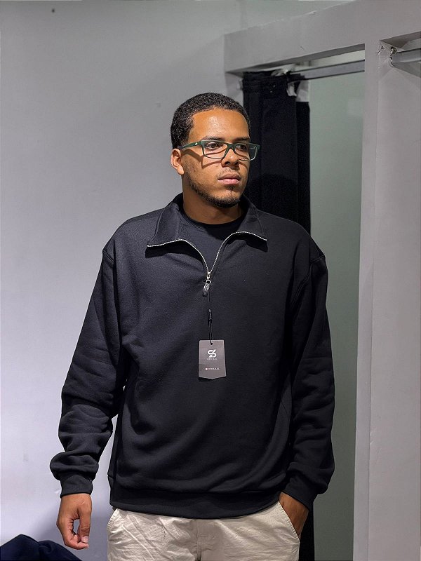 Moletom basic Half zip - Preto
