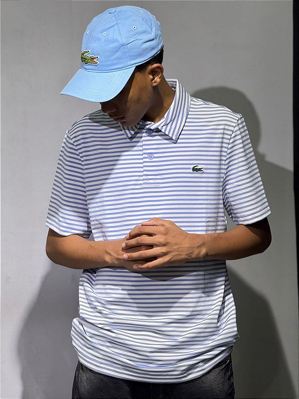 POLO LACOSTE SPORT LISTRADA- BRANCA AZUL BB