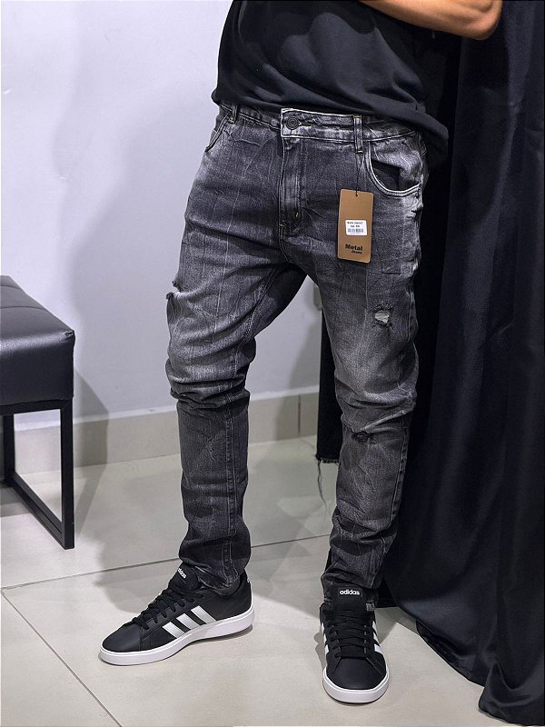 Calça jeans jogador botao preto