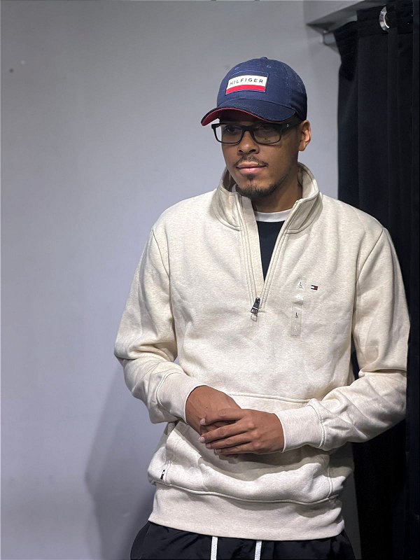 Moletom tommy hilfiger  half zip - off white  - XM06489-250-AFA