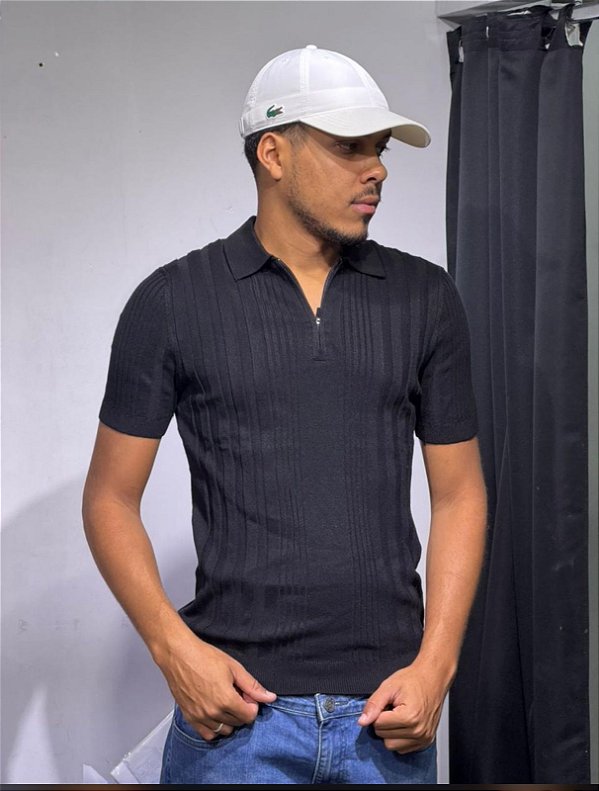 POLO ALOHA LINHO ZIPER- PRETA