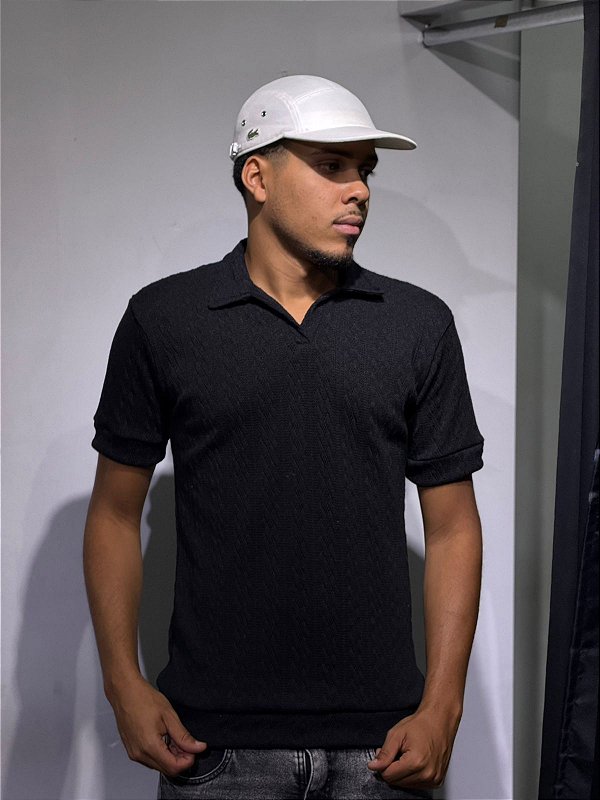 Camisa polo italiana croche texturizada PRETA