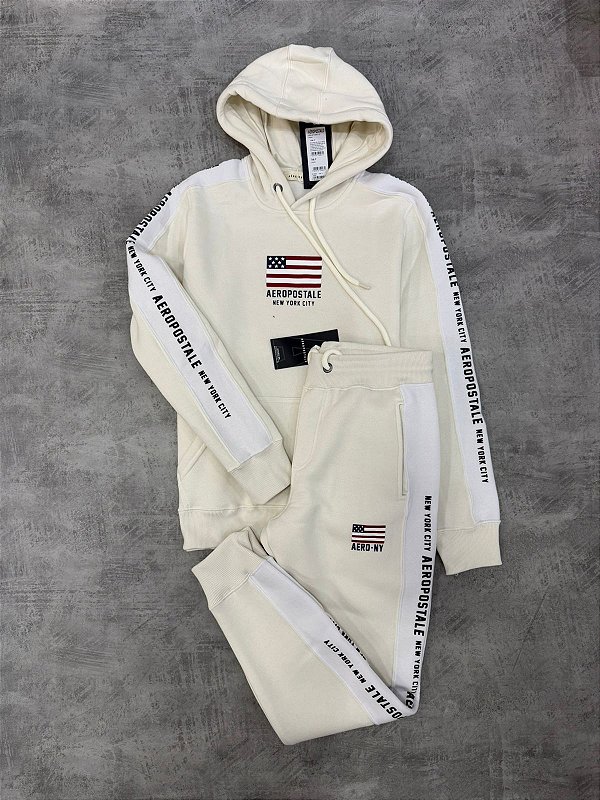 Conjunto moletom AEROPOSTALE off white + branco