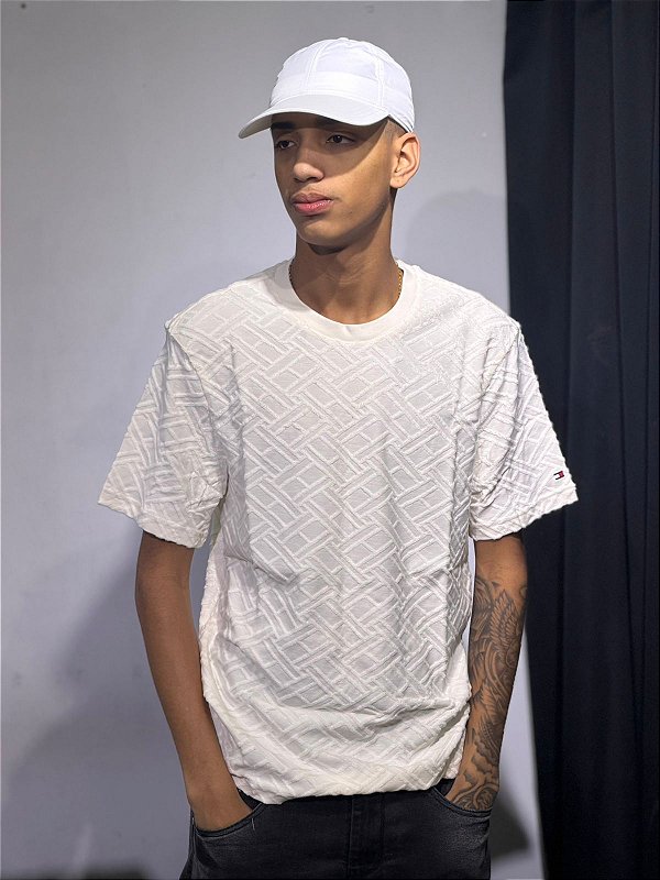 Camiseta tommy hilfiger monograma OFF WHITE