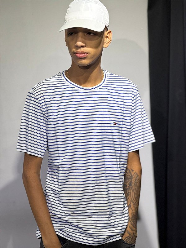 Camiseta tommy hilfiger listrada bco + AZUL
