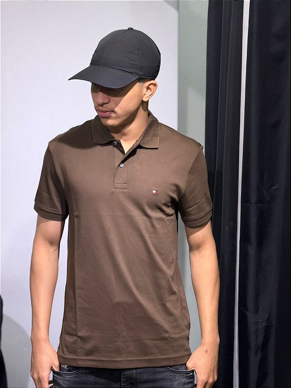 POLO TOMMY HILFIGER LIQUID COTTON REG SE MARROM