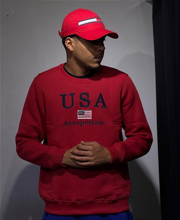 MOLETOM AEROPOSTALE VERMELHO CARECA MASCULINO