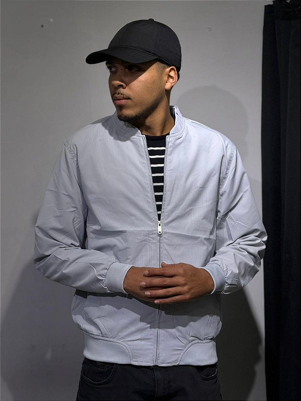 Jaqueta Bomber Nylon padrão Zara - Cinza gelo