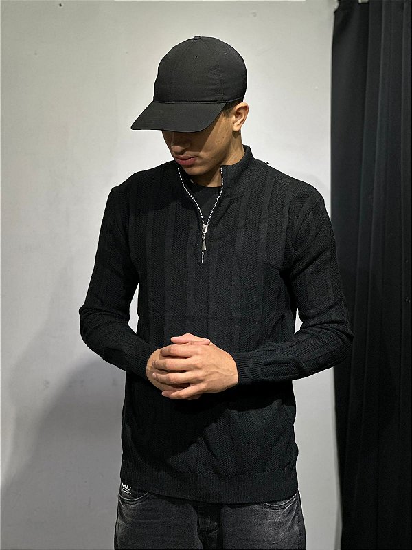 Half zip Malha Italiana (PRETO)