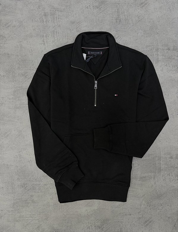 Moletom tommy hilfiger ESSENTIAL TERRY NEW 1/4 ZIP preto