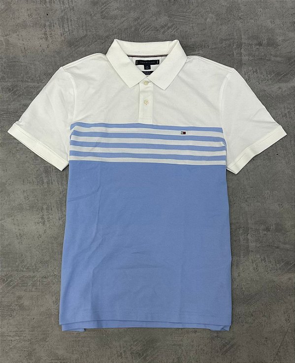 POLO TOMMY HILFIGER LISTRADA REGULAR FIT- BRANCA E AZUL BEBÊ