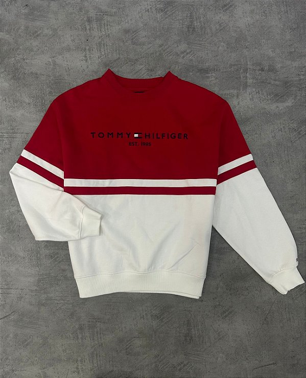 Moletom Tommy hilfiger gola careca (vermelho+branco)