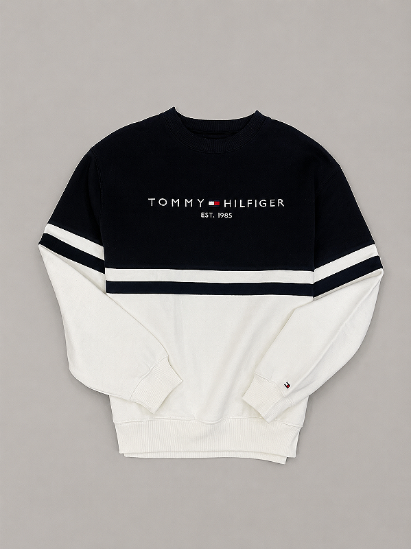 Moletom tommy hilfiger gola careca azul marinho + bco