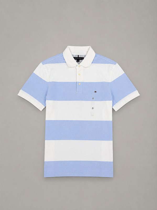 POLO TOMMY HILFIGER LISTRADA-  BRANCA E AZUL BEBÊ