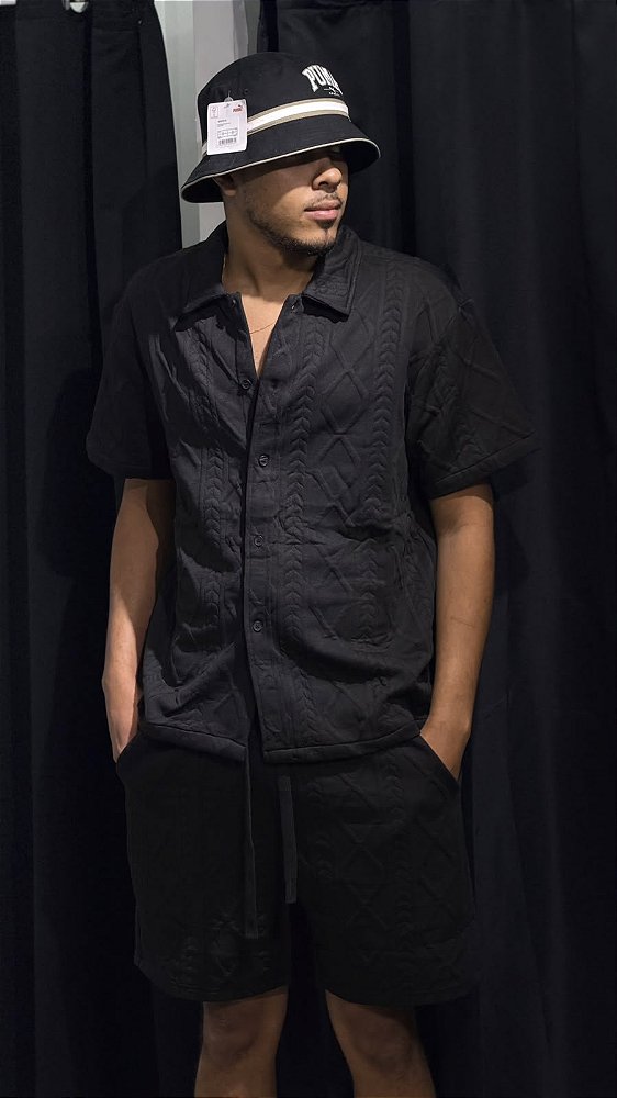 CONJUNTO DE CALOR LINHO TEXTURIZADO- PRETO