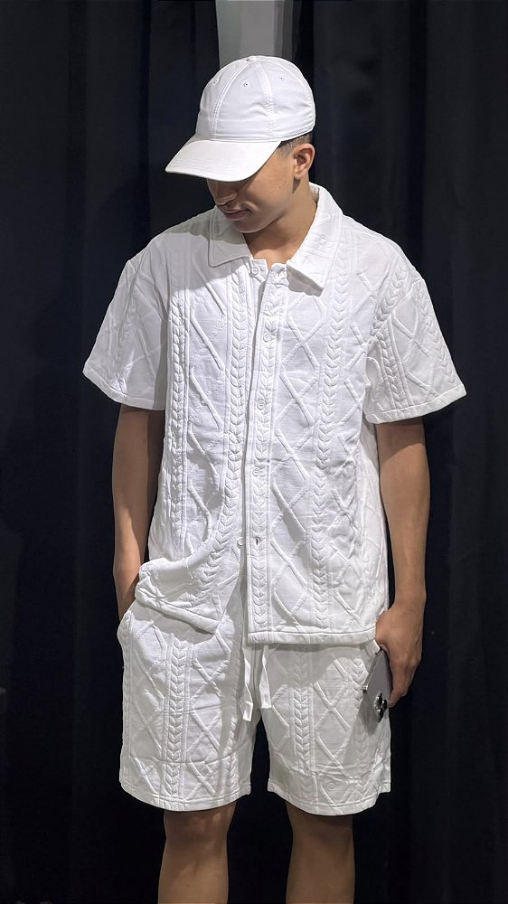 CONJUNTO DE CALOR LINHO TEXTURIZADO- BRANCO