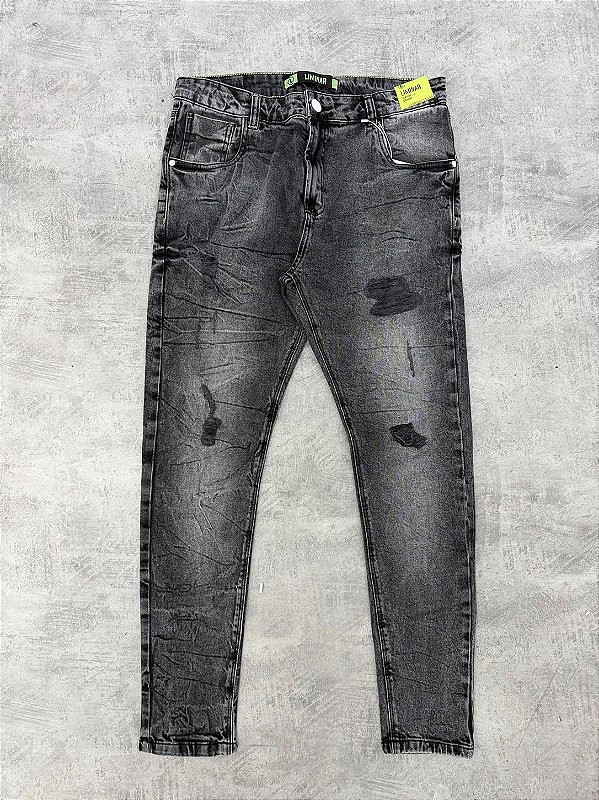 CALÇA JEANS LIMINAR ESCURA BOTÃO BRANCO-0927