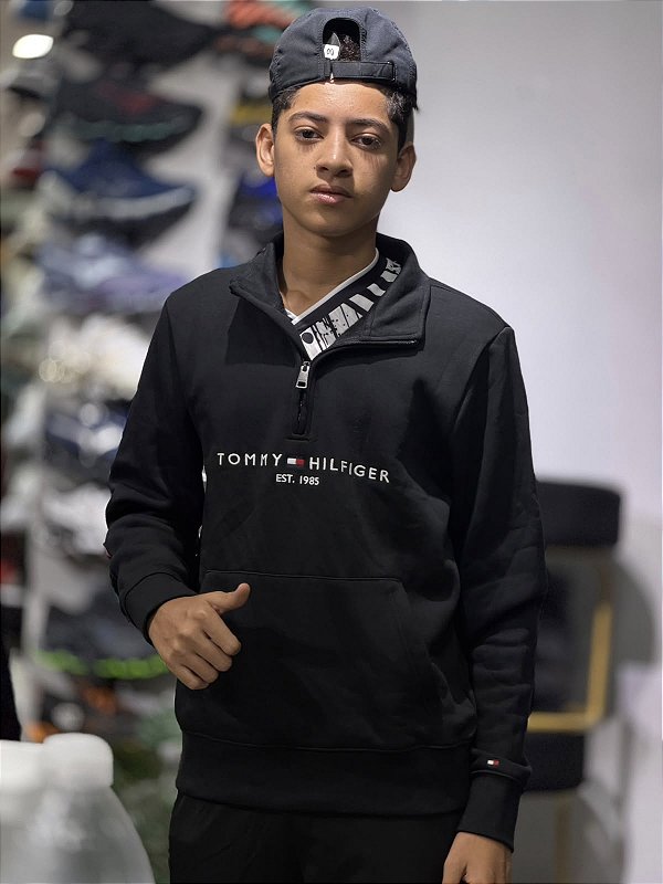 Moletom tommy hilfiger 1/4 ZIP Preto