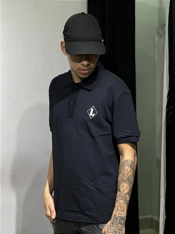 POLO LACOSTE L  LOSANGO GOLA DETALHADA- PRETA