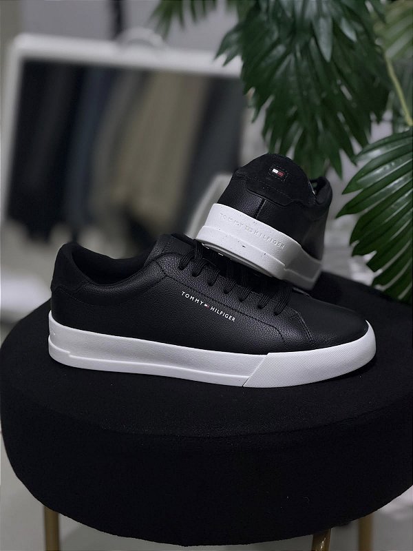 Tenis tommy hilfiger TH COURT LTH DETAIL ESS - PRETO