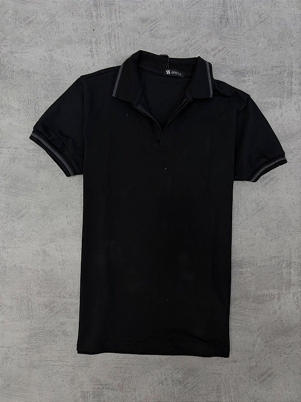 POLO BASIC ZIPER SL OFICIAL- PRETA