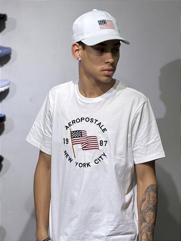 CAMISETA AEROPOSTALE BRANCO M/C MASCULINO BORDADA