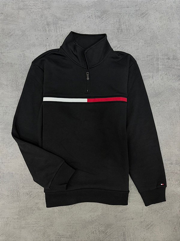 Moletom tommy hilfiger 2026 half ziper preto