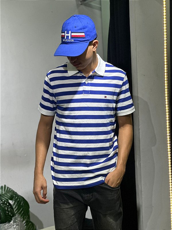 Polo tommy hilfiger Bco + royal listrada - THMW0MW43380-0FA