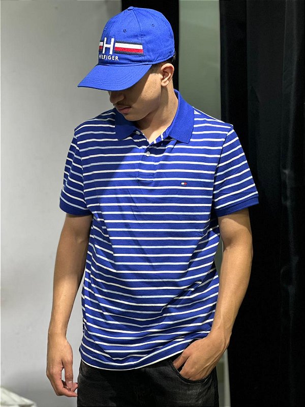 POLO tommy hilfiger Azul royal+ azul bb  + branco - listrada